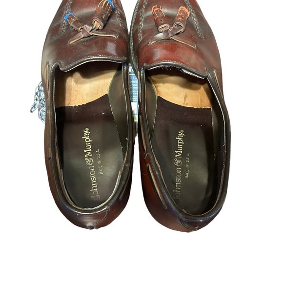 Vtg Johnston Murphy Burgundy Shell Cordovan Tassel Apron Toe Loafers Mens 9 C/A main image 7